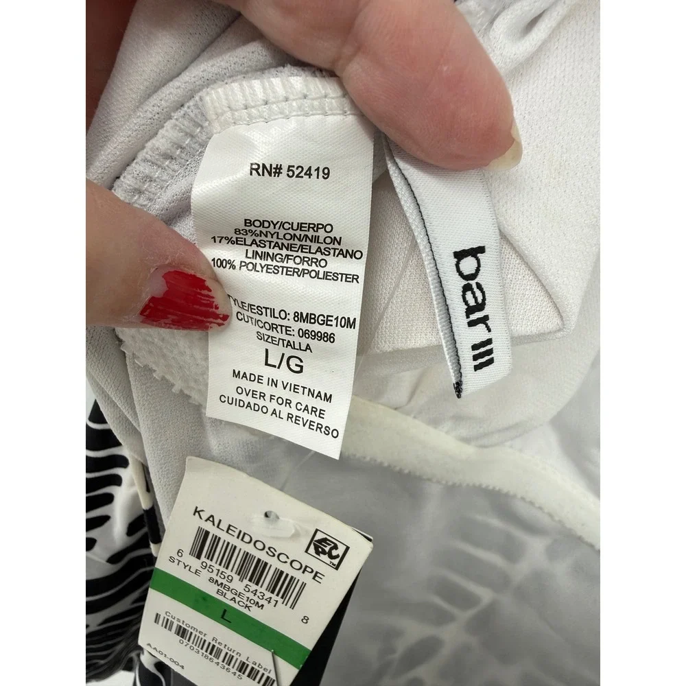 NEW Bar III One Piece Swimsuit Women Large Black White Kaleidoscope 8MBGE10M